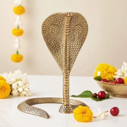 Brass Naga Dev For Shivling � Decorative Worship Snake, 12 Inch, Height : 12 Inch (ZMAS299 I)