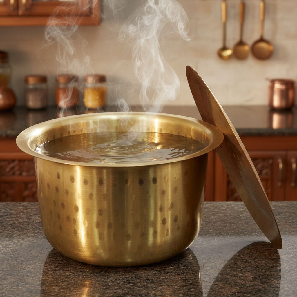 Brass Bhagona With Lid 9 Liter | Large Size Brass Cooking Pot, Height : 7.2 Inch (ZMAS637 J)