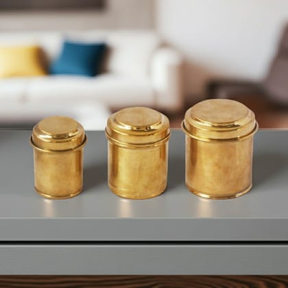 Brass Miniature Box Toy 3 Pcs Set | Vintage Storage Play Set, Height : 3 Inch (ZMAS358 C)