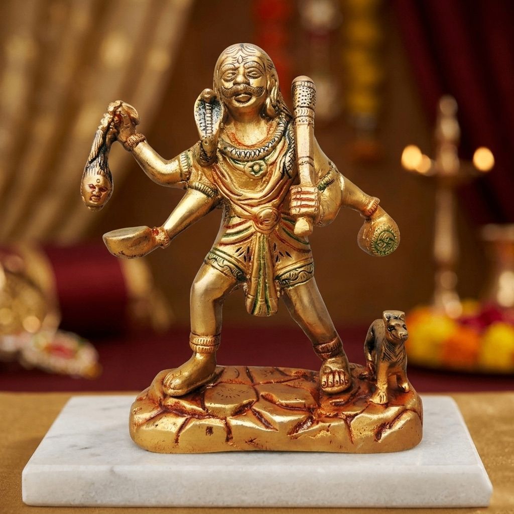 Brass Bhairav Baba Statue – Lord Bhairav Brass Temple Decor, Height : 6.5 Inch (BSMAS968 C)