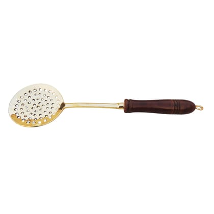 Brass Karchali with Wooden Handle | Traditional Serving Spoon, Height : 1 Inch (BCMAS178 E)