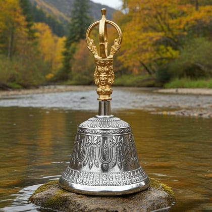 Pure Bronze Metal Hand Bell, Kansa Hand Bell, Height : 8.2 Inch (ZMAS114 G)
