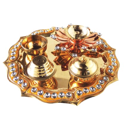 Brass Pooja Thali Fancy Yellow (ZMAS536 A)