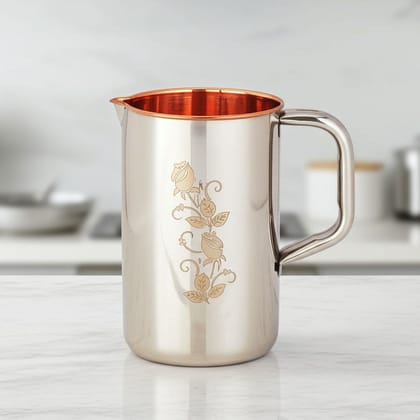 Copper & Steel Water Jug – 1.2 Liter | Everyday Kitchen Pitcher, Height : 8 Inch (ZMAS278 C)