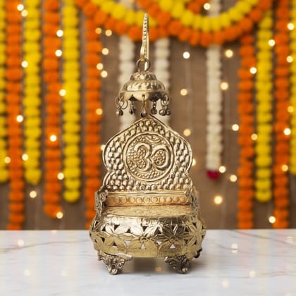 Traditional Brass Singhasan For God Idol | Mandir Chowki Throne Showpiece, Height : 14.7 Inch (ZMAS131 C)