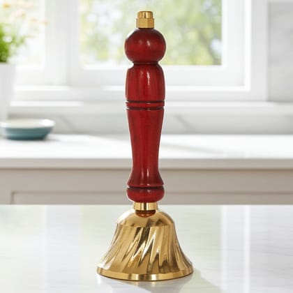 Brass Showpiece Ghanti Bell With Wood Handle, Height : 6.2 Inch (ZMAS563 D)