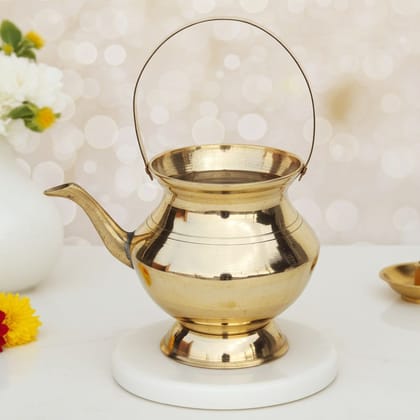 Brass Kamandal 240 ml � Small Holy Water Pot for Rituals, Height : 4 Inch (ZMAS530 X)