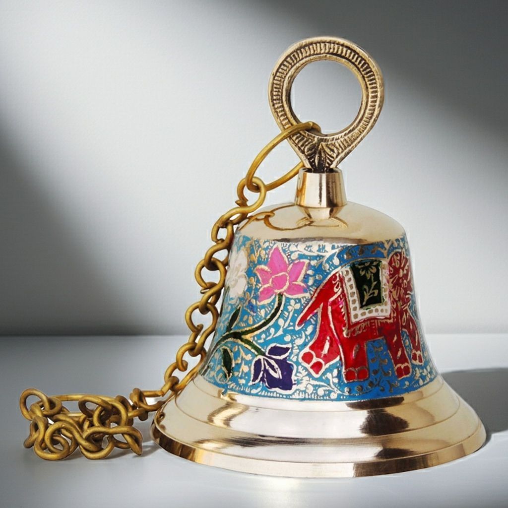 Brass Hanging Temple Pooja Bell, Bell Blue Color, Height : 6 Inch (FMAS515 B)