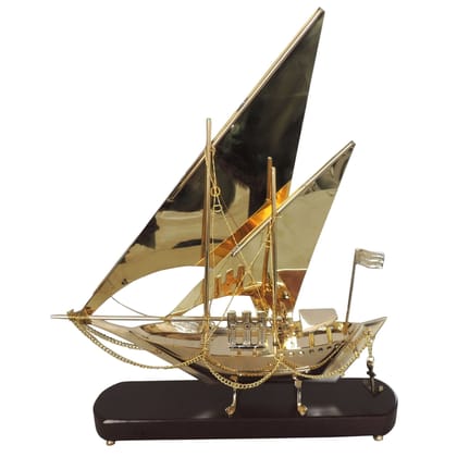 Premium Brass & Wooden Nautical Ship Model – Home Decoration, Height : 17.5 Inch (MRMAS228 C)