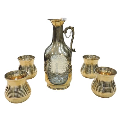 Brass Vintage Jug with Glass Set | Luxury Gifting Item, Height : 9.5 Inch (BMAS309 B)