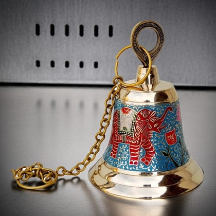 Brass Hanging Temple Pooja Bell, Bell Blue Color, Height : 7 Inch (FMAS513 B)