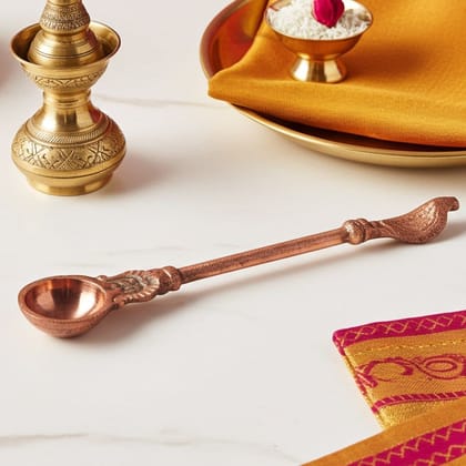Copper Pooja Achmani Pot � Sacred Ritual Vessel, Length : 5.6 Inch (ZMAS307 D) Copper Pooja Achmani Pot � Sacred Ritual Vessel, Length : 5.6 Inch (ZMAS307 D)