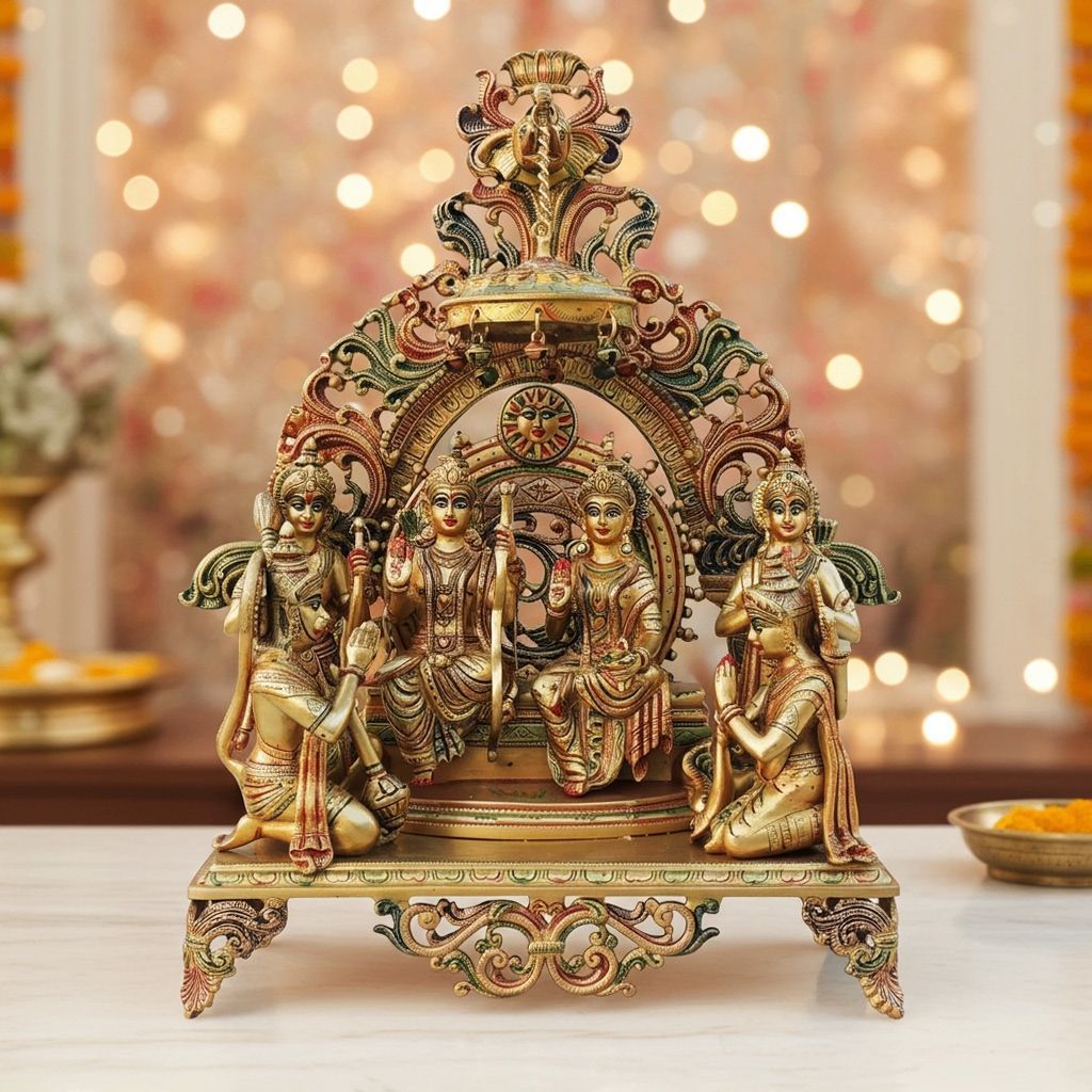 Brass Ram Darbar Idol Statue | Premium Hindu Religious Showpiece, Height : 23.5 Inch (BSMAS131 S)