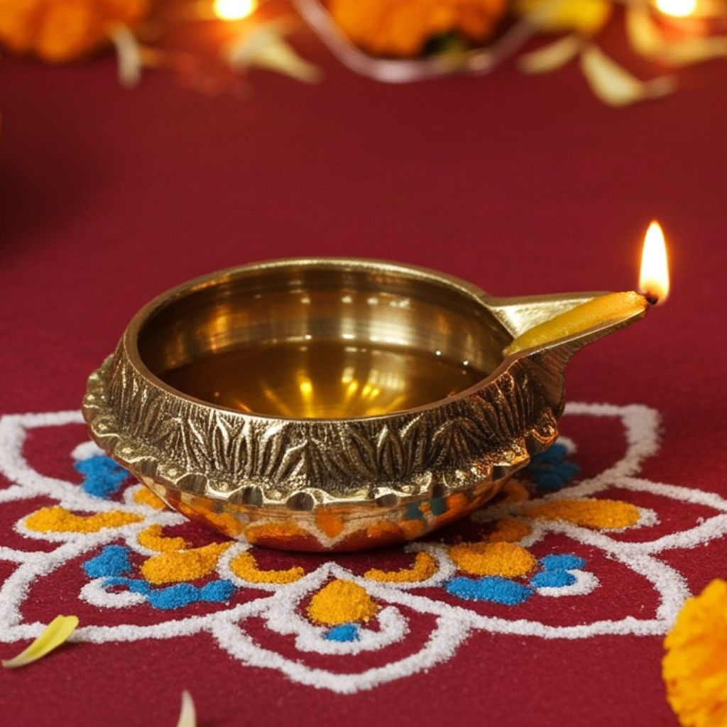 Brass Table Decor Oil Lamp Kuber Deepak  - Antique Finish Oil Lamp for Home D�cor, Height : 1.3 Inch (ZMAS140 E)