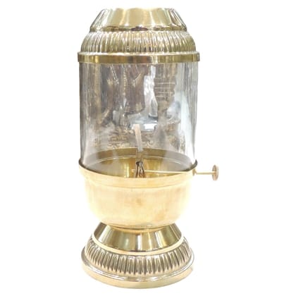 Brass Glass Chimney Diya | Traditional Aarti Lamp, Height : 9 Inch (ZMAS647 E)