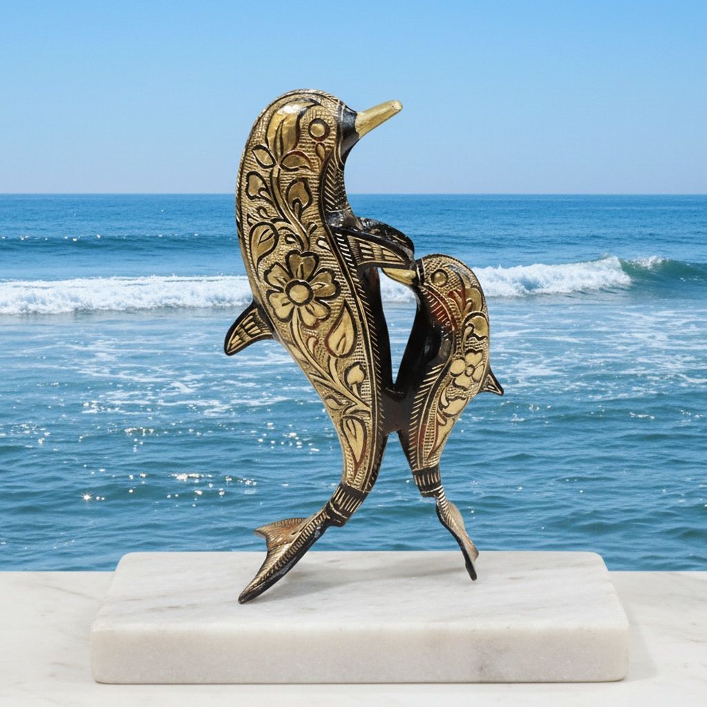 Brass Home Decorative Dolphin Showpiece Statue for Modern Interior Decor, Height : 10.5 Inch (ANMAS174 A)