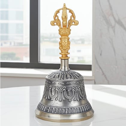 Pure Bronze Metal Hand Bell, Kansa Hand Bell No. 3, Height : 6.5 Inch (ZMAS114 D)