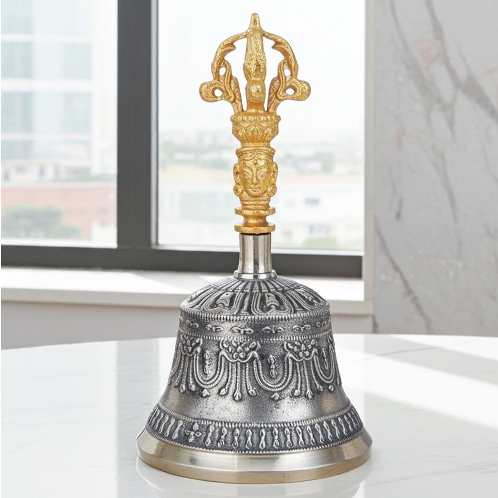 Pure Bronze Metal Hand Bell, Kansa Hand Bell No. 3, Height : 6.5 Inch (ZMAS114 D)
