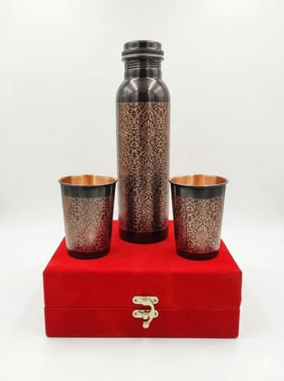 Copper Drinking Water Bottle With 2 Glass, 900 ML (BCMAS143 G)