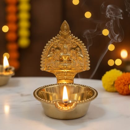 Brass Kamakshi Deepak | Temple Diya For Puja & Home Mandir, Height : 3.5 Inch (ZMAS392 X)