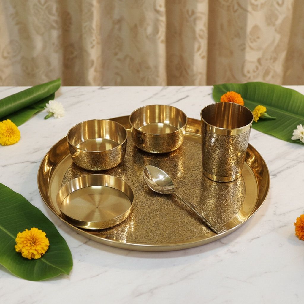 Brass Drinking Water Thali | Traditional Dining Plate, Height : 1.2 Inch (BCMAS108 D)
