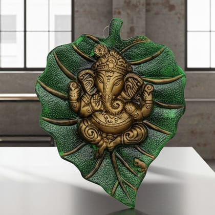 Aluminum Showpiece Ganesh Patta Green Color Statue (ASMAS095 B)
