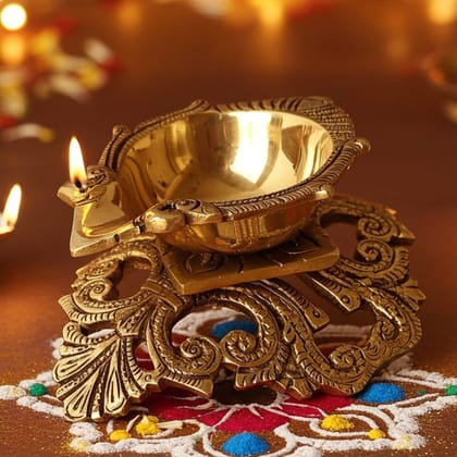 Brass Table Decor Oil Lamp Deepak  - Handcrafted Brass Deepak, Height : 2.4 Inch (BSMAS1194 A)