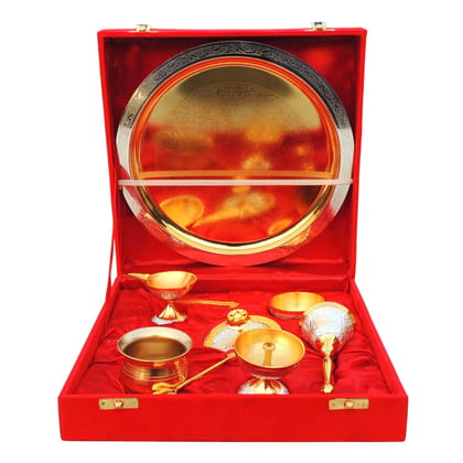 Brass Puja Thali Set | Diwali Festival Gift Set, Height : 0.5 Inch (BMAS293 G)