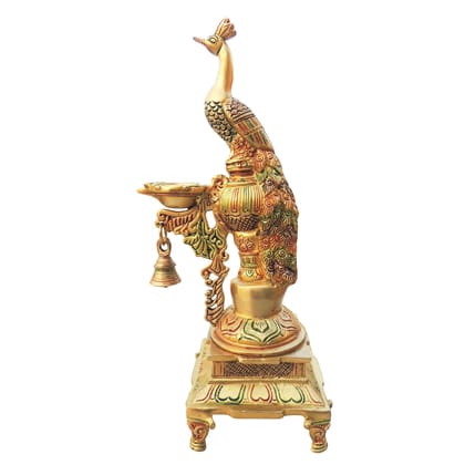 Brass Table Decor Oil Lamp, Deepak  - Classic Puja Deepak for Home Temple, Height : 15 Inch (BSMAS1255 D)