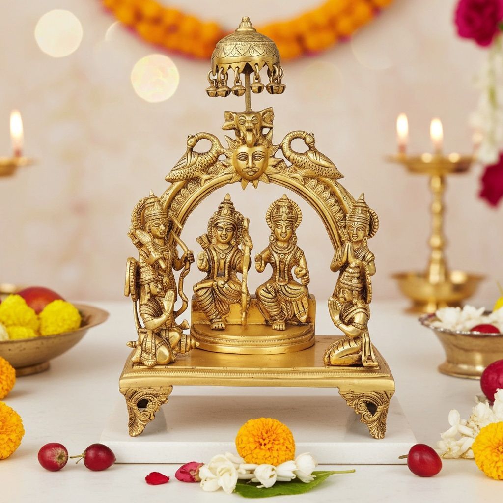 Brass Ram Darbar Idol Statue | Pure Brass Ram Parivar Murti, Height : 16.5 Inch (BSMAS131 I)