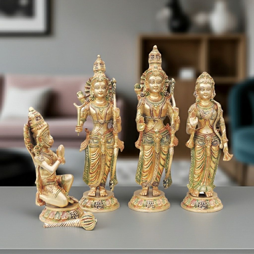 Brass Ram Darbar Murti | Premium Brass Ram Parivar Idol, Height : 20 Inch (BSMAS1424)