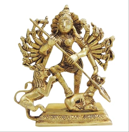Brass Mahishasur Mardini Durga Idol Statue for Pooja Room, Height : 6.2 Inch (BSMAS1105 X)