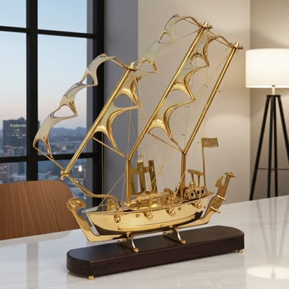 Antique Brass Ship Model – Nautical Home & Office Decoration, Height : 17 Inch (MRMAS128 C)