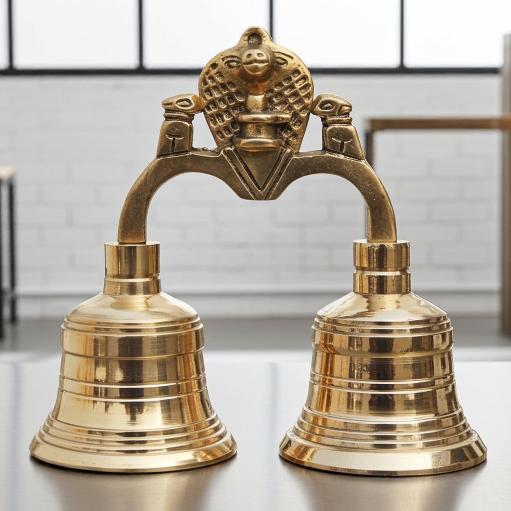 Brass Pooja 2 Combined Bell, Double Ghanti, Height : 4.6 Inch (FMAS679 C)