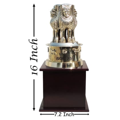 Brass Ashok Lath Statue on Wooden Base – Luxury Office Decor Showpiece, Height : 16 Inch (FMAS720 J)