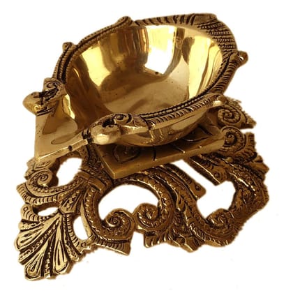 Brass Table Decor Oil Lamp Deepak  - Handcrafted Brass Deepak, Height : 2.4 Inch (BSMAS1194 A)