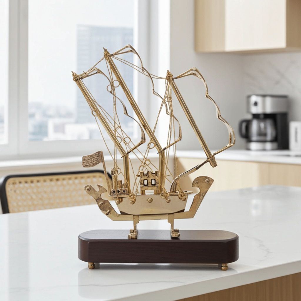 Brass Sailing Ship Decorative Showpiece – Nautical Room Decor, Height : 10 Inch (MRMAS128 X)