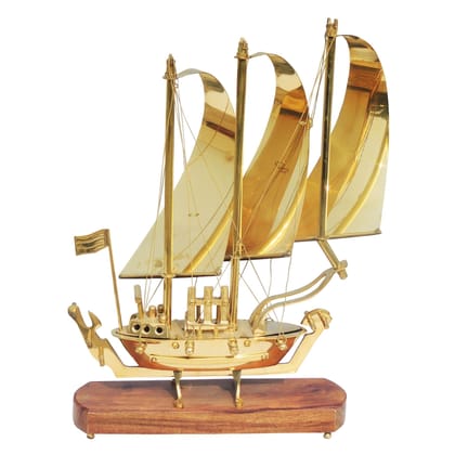 Polished Brass Nautical Ship Showpiece – Tabletop Decor, Height : 15.2 Inch (MRMAS129 B)