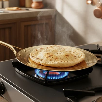 Pure Brass Tawa for Roti, Chapati & Paratha | Heavy Ayurvedic Flat Griddle, Handmade Brass Cookware (BCMAS208 C)