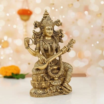 Brass Saraswati Mata Idol for Study, Education & Puja, Height : 15 Inch (BSMAS1891 S)