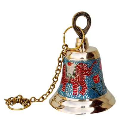 Brass Hanging Temple Pooja Bell, Bell Blue Color, Height : 7 Inch (FMAS513 B)