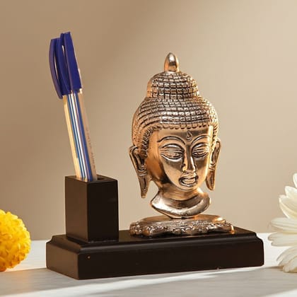 Aluminium Buddha Pen Holder – Office Desk Decorative Showpiece, Height : 6.5 Inch (ASMAS309 S)