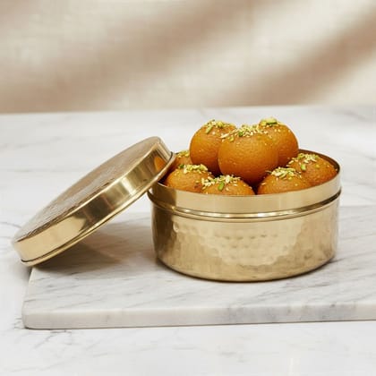Decorative Brass Laddu Box | Religious Offering Storage, Height : 2.2 Inch (ZMAS645 C) Decorative Brass Laddu Box | Religious Offering Storage, Height : 2.2 Inch (ZMAS645 C)