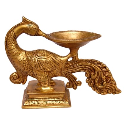 Brass Peacock Diya Jyoti Deepak Oil Lamp 1 Wick  - Elegant Deepak for Home Puja, Height : 5 Inch (BSMAS1166 A)