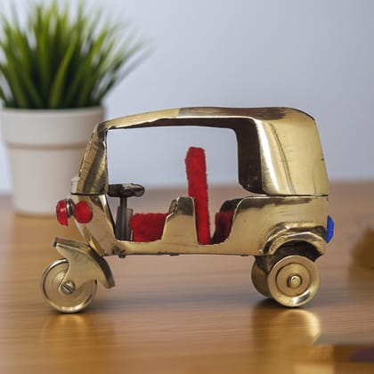 Brass Auto Rickshaw Miniature | Vintage Indian Toy, Height : 2.8 Inch (ZMAS254 A)