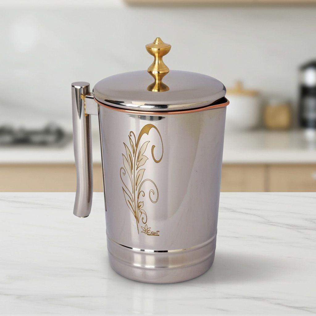 Copper & Steel Water Jug – 1.4 Liter | Durable Kitchen Pitcher, Height : 10 Inch (BCMAS123 C)