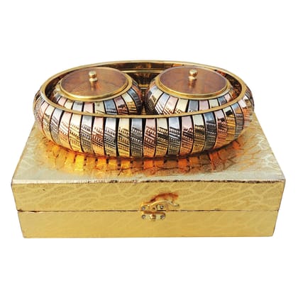 Decorative Supari Set 2 Bowl With Tray, Packed In Velvet Box Diwali Gifting Item (BCMAS174 C)