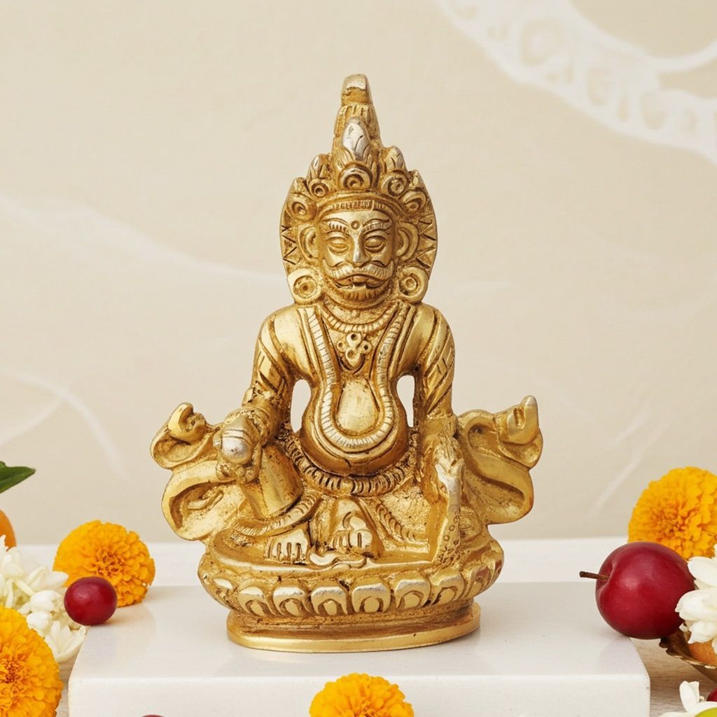 Brass Kuber Ji God Idol Statue - Prosperity & Money God Showpiece, Height : 4.2 Inch (BSMAS396 F)