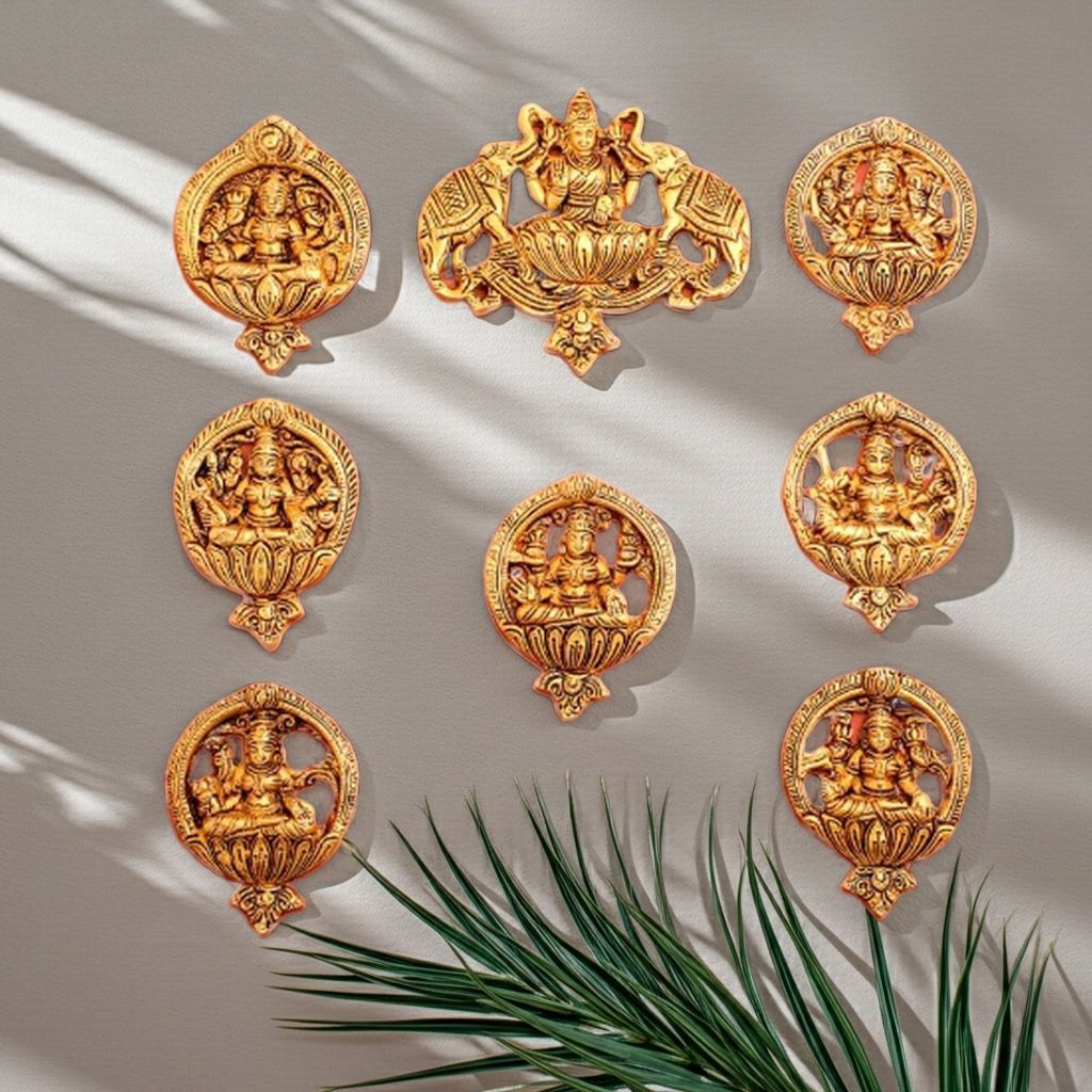 Brass Showpiece Wall Handing Aashta Laxmi Set Idol Statue, Height : 4.5 Inch (BSMAS1810 D)