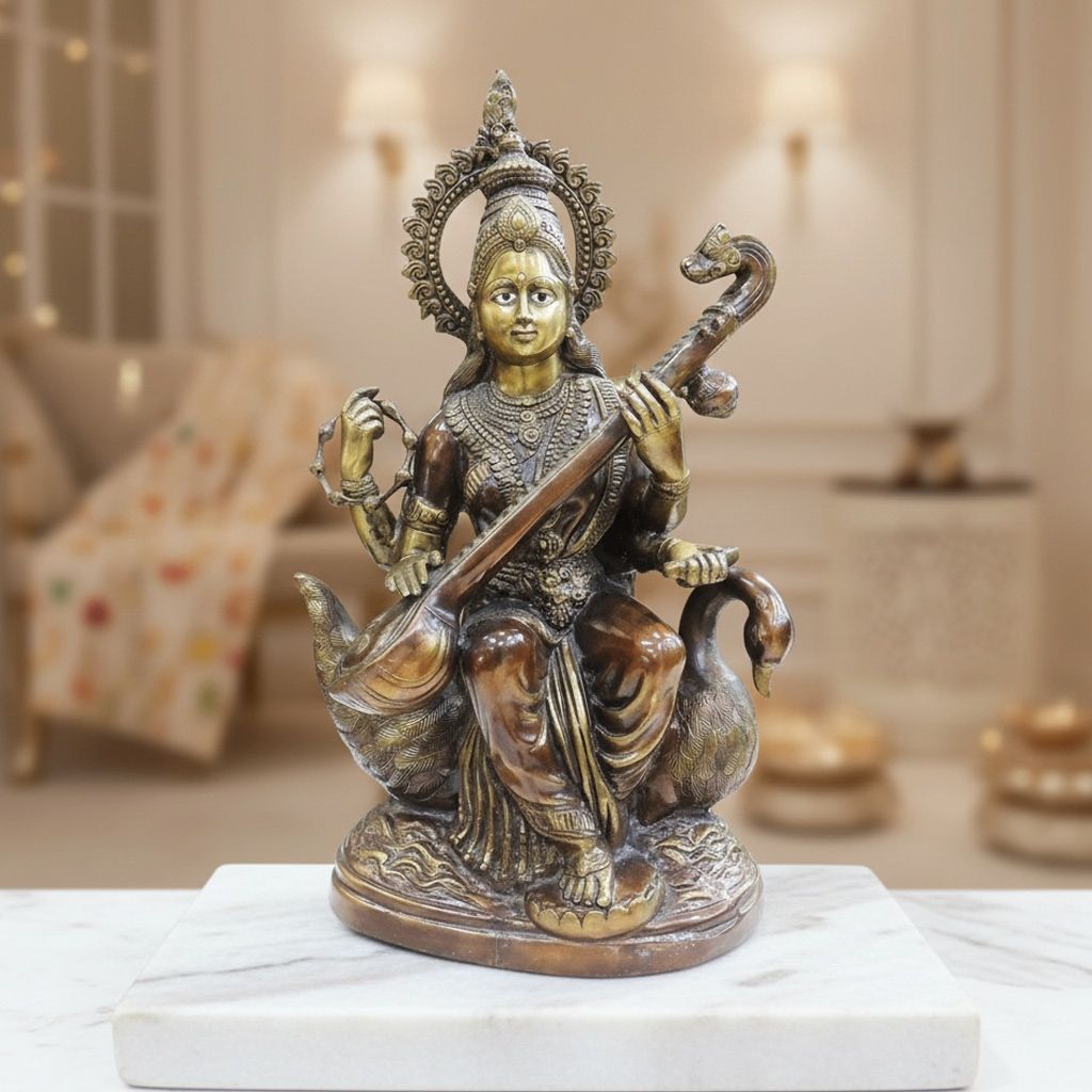 Brass Saraswati Ji Idol | Goddess Saraswati Statue for Temple, Height : 29 Inch (BSMAS682)